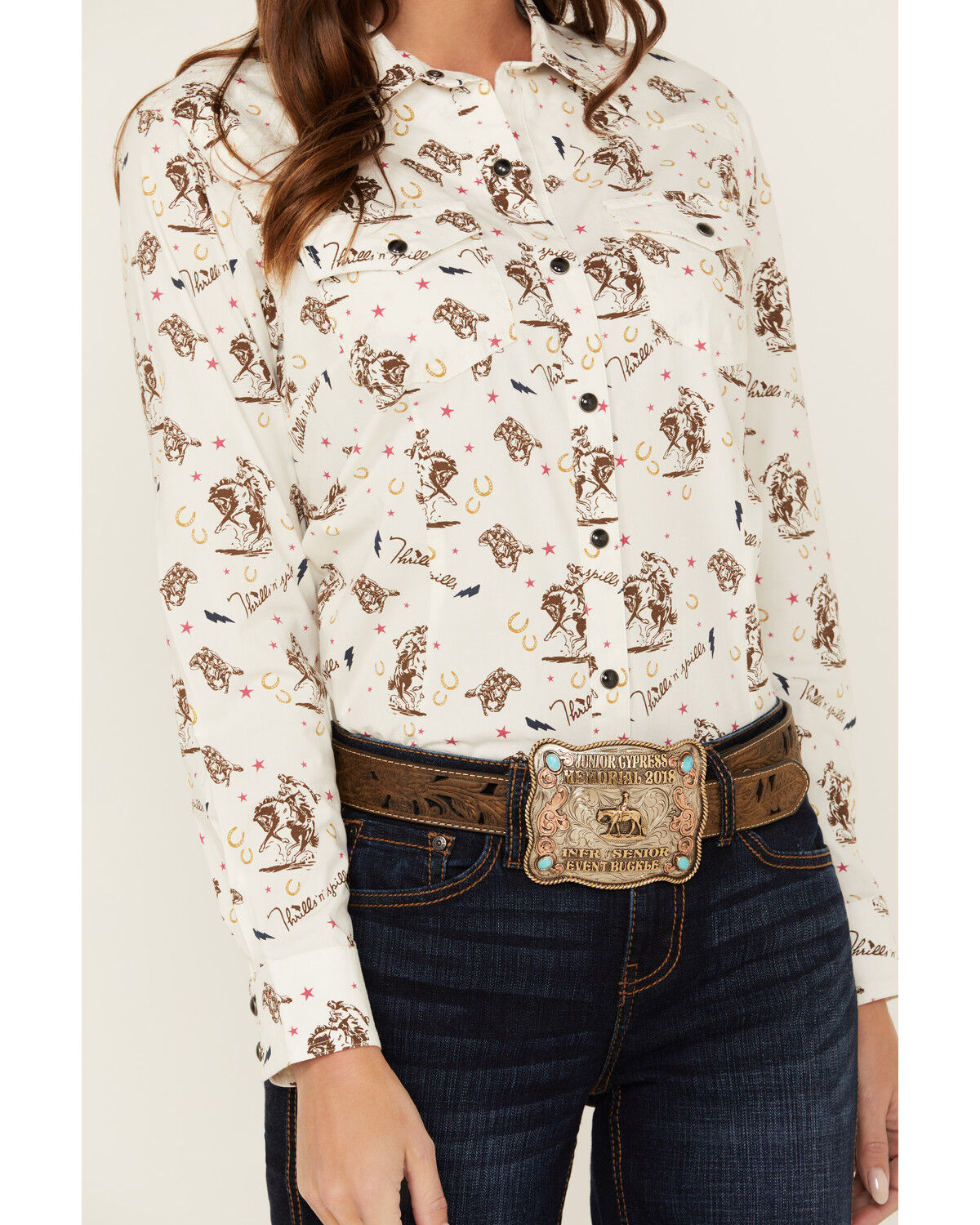 Image #3 - Ariat Women's Horse Print Long Sleeve Snap Western Shirt, White, hi-res