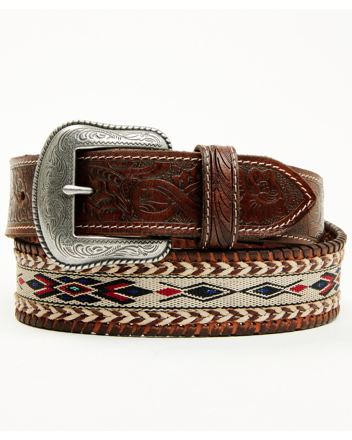 Image #1 - Cody James Men's Oakland Cross-Stitched Western Belt, Dark Brown, hi-res