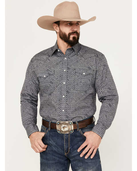 Image #1 - Rough Stock by Panhandle Men's Paisley Geo Print Long Sleeve Western Pearl Snap Shirt, Charcoal, hi-res