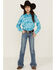 Image #2 - Roper Girls' Rodeo Star Printed Western Snap Shirt, Blue, hi-res