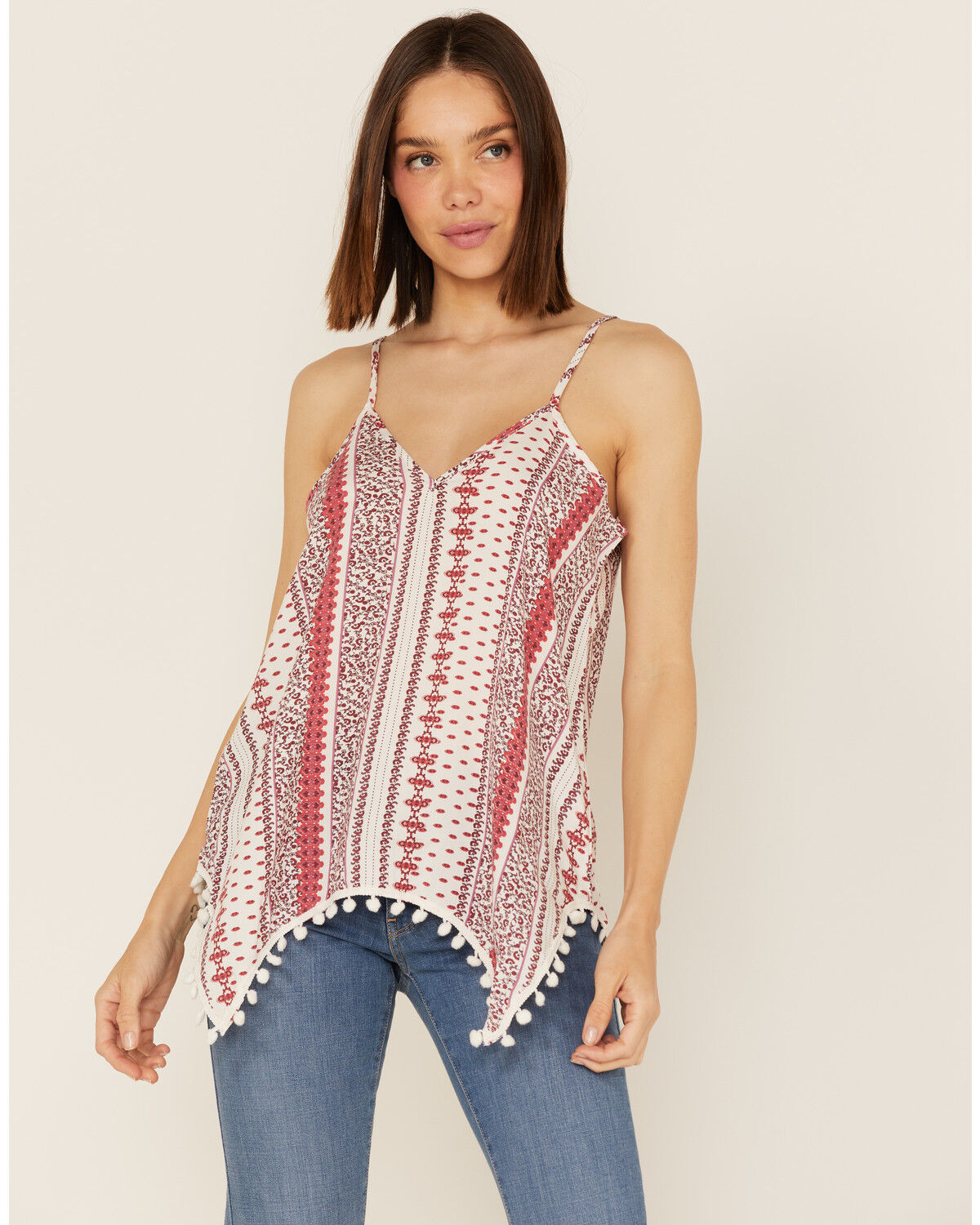 Image #1 - Cotton & Rye Women's Mixed Stripe Print Hanky Hem Tank Top, Red, hi-res