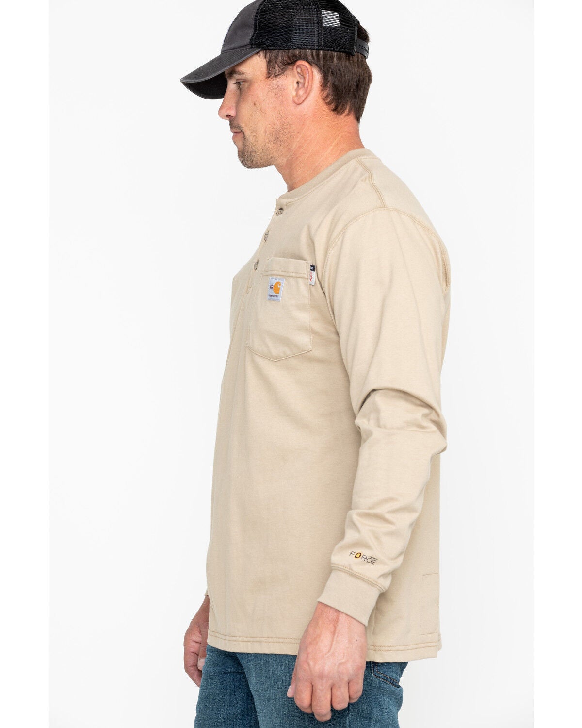 Image #3 - Carhartt Men's FR Solid Long Sleeve Work Henley Shirt - Big & Tall, Beige/khaki, hi-res