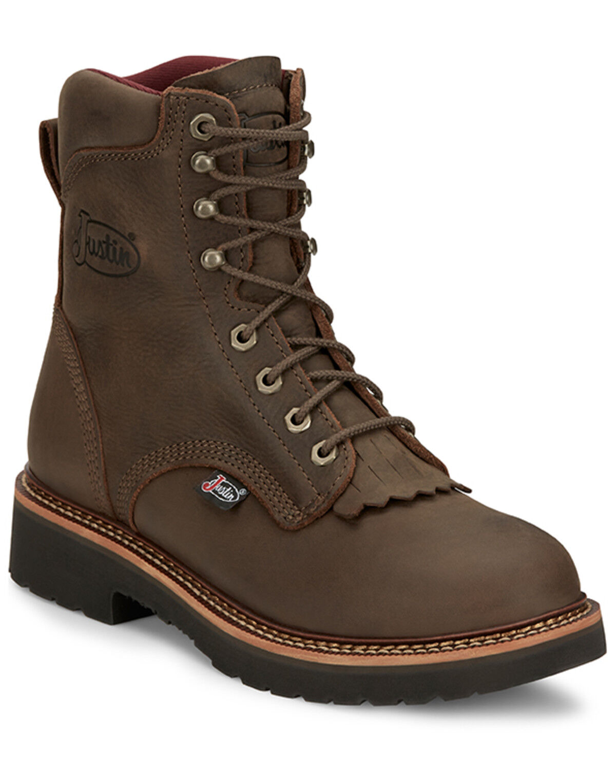 Image #1 - Justin Men's Rivot Lace-Up Work Boots - Soft Toe, Brown, hi-res