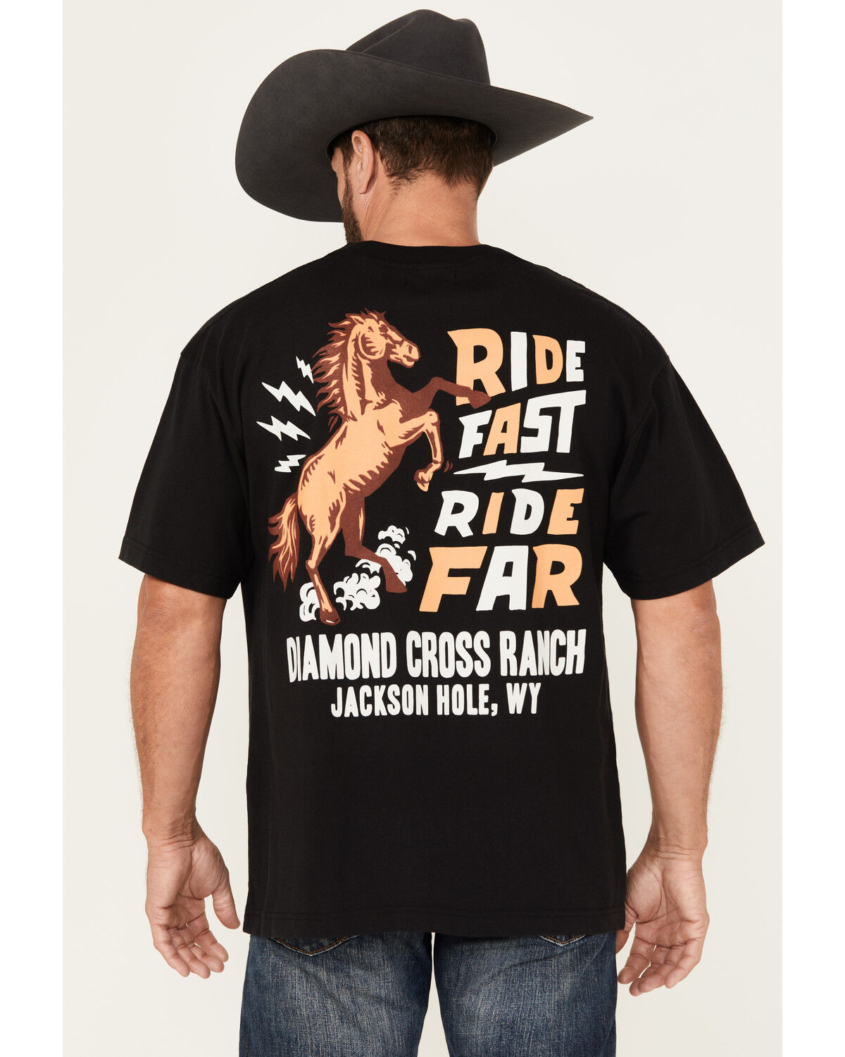 Image #1 - Diamond Cross Ranch Men's Ride Far Short Sleeve Graphic T-Shirt, Black, hi-res