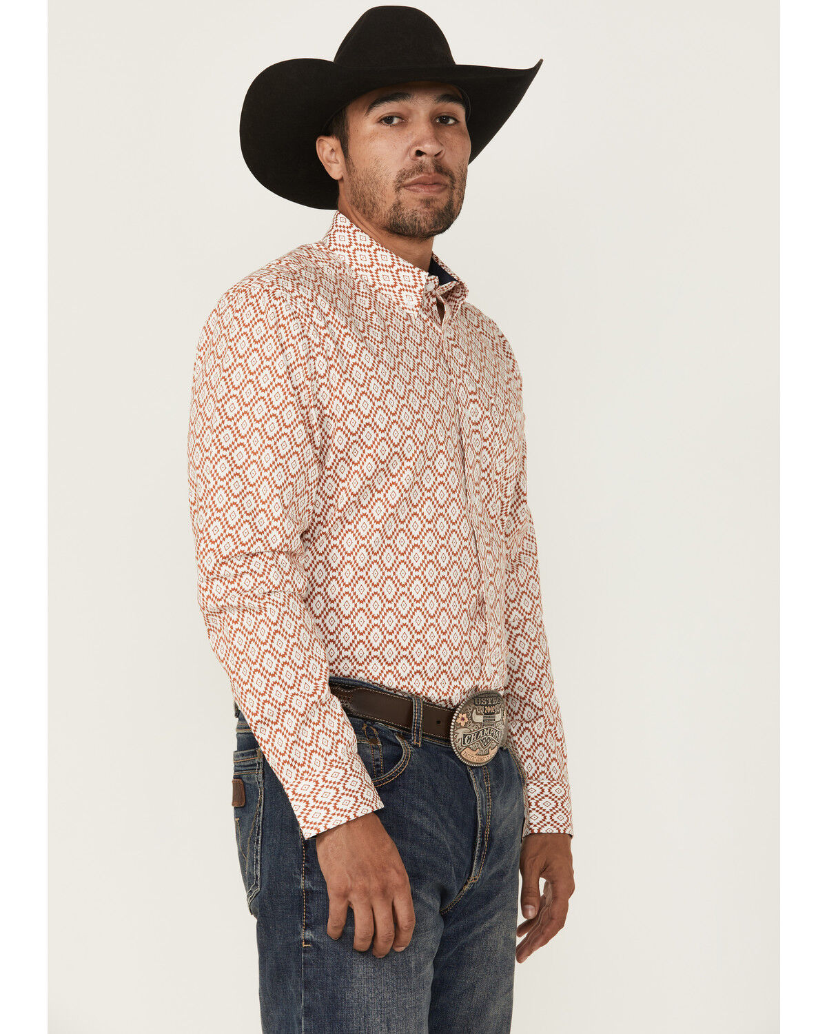 Image #2 - RANK 45® Men's Desert Walk Southwestern Print Long Sleeve Button-Down Stretch Western Shirt, Caramel, hi-res