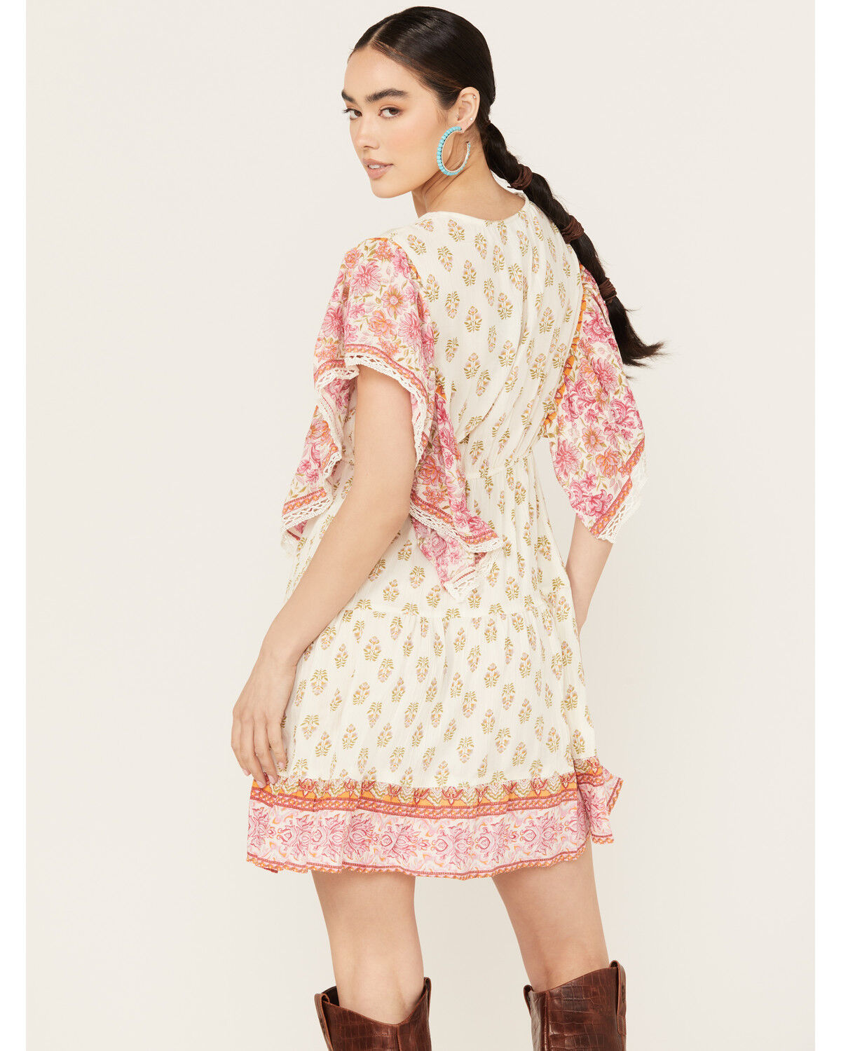 Image #4 - Angie Women's Border Print Mini Dress, Ivory, hi-res
