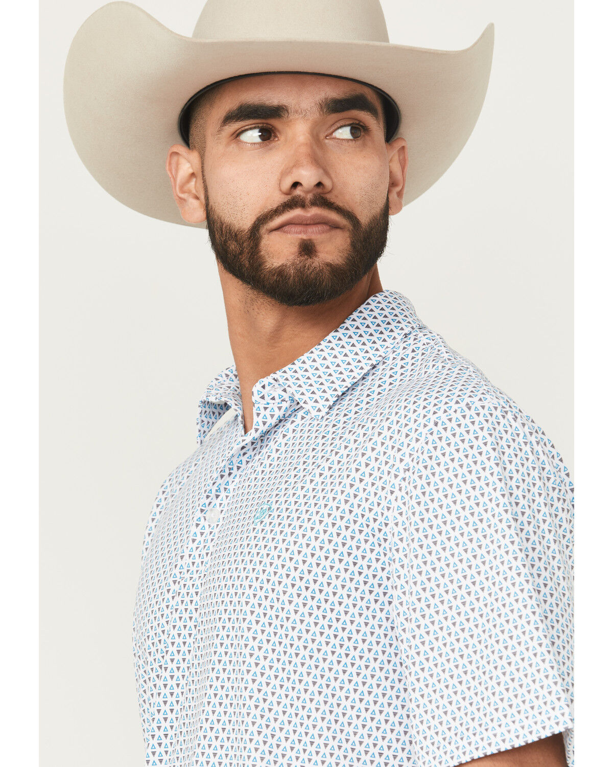 Image #2 - Ariat Men's Geo Print Short Sleeve Button-Down Performance Polo - Tall, White, hi-res