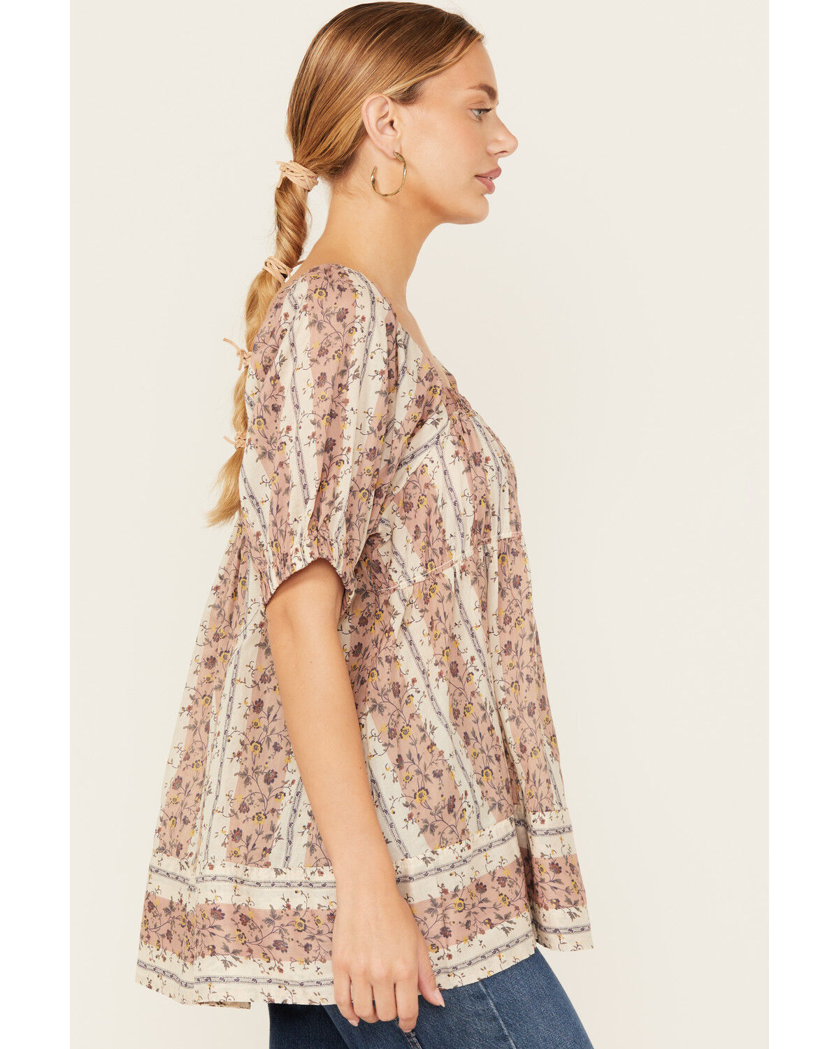Image #2 - Free People Women's Vintage Lover Floral Print Short Sleeve Blouse, Natural, hi-res