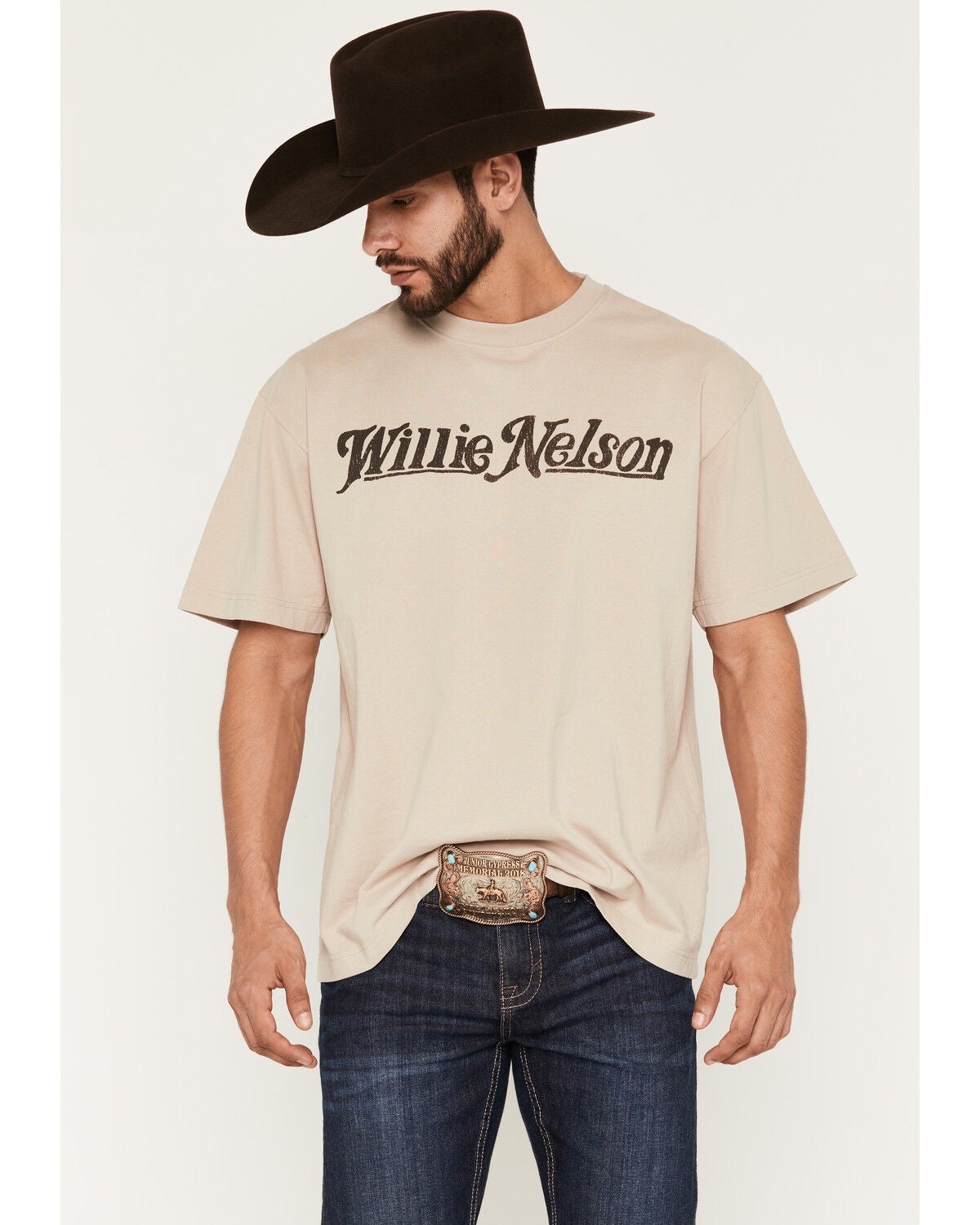 Image #1 - Willie Nelson Men's Silhouette Short Sleeve Graphic T-Shirt, Natural, hi-res