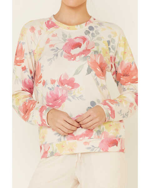 PJ Salvage Women's Happy Blooms Floral Print Long Sleeve Top , Oatmeal, hi-res