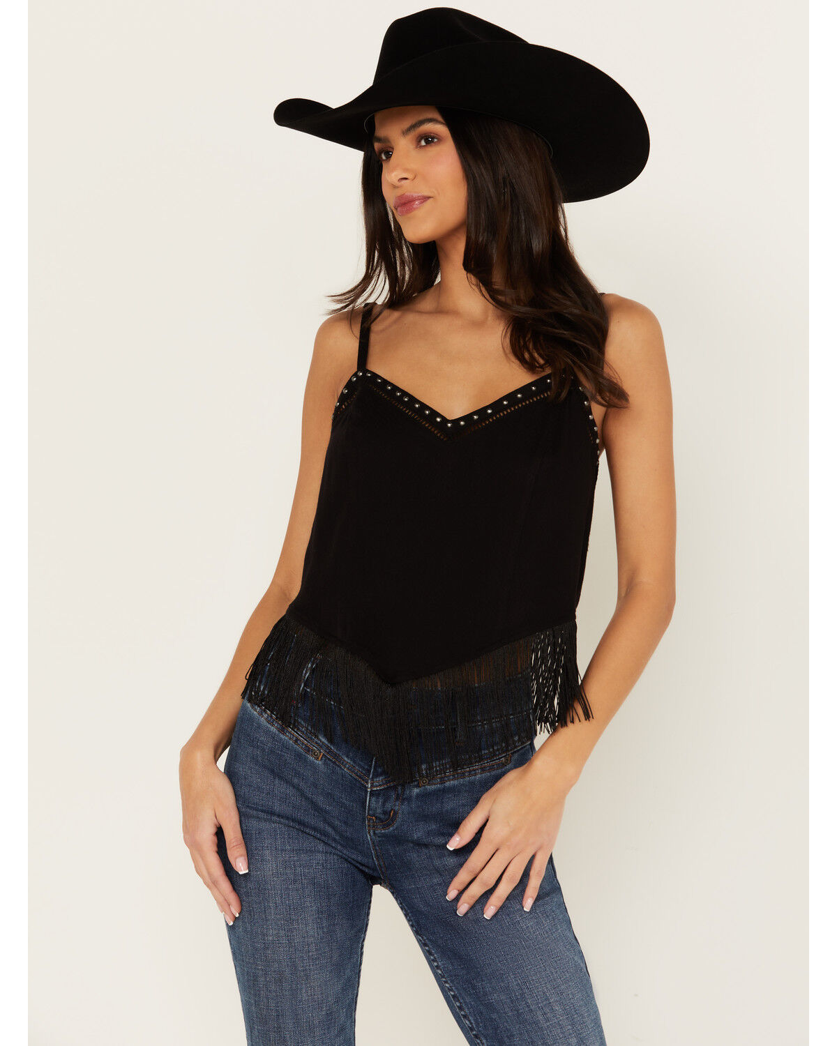 Image #1 - Idyllwind Women's Clemmons Fringe Tank, Black, hi-res
