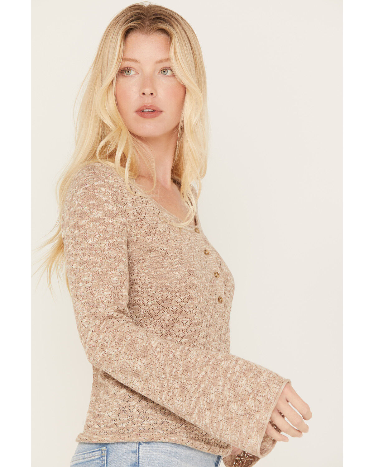 Image #2 - Idyllwind Women's Ranger Pointelle Henley Long Sleeve Shirt, Oatmeal, hi-res