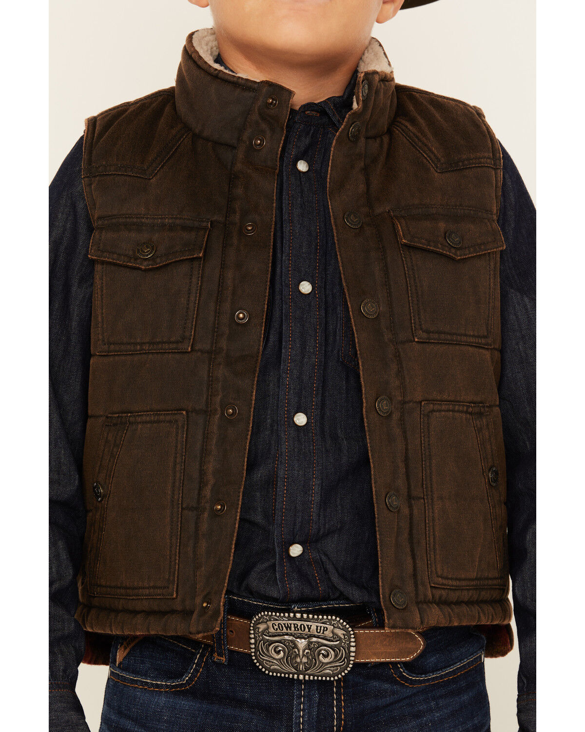 Image #3 - Cody James Boys' Slick Oil Skin Vest, Dark Brown, hi-res