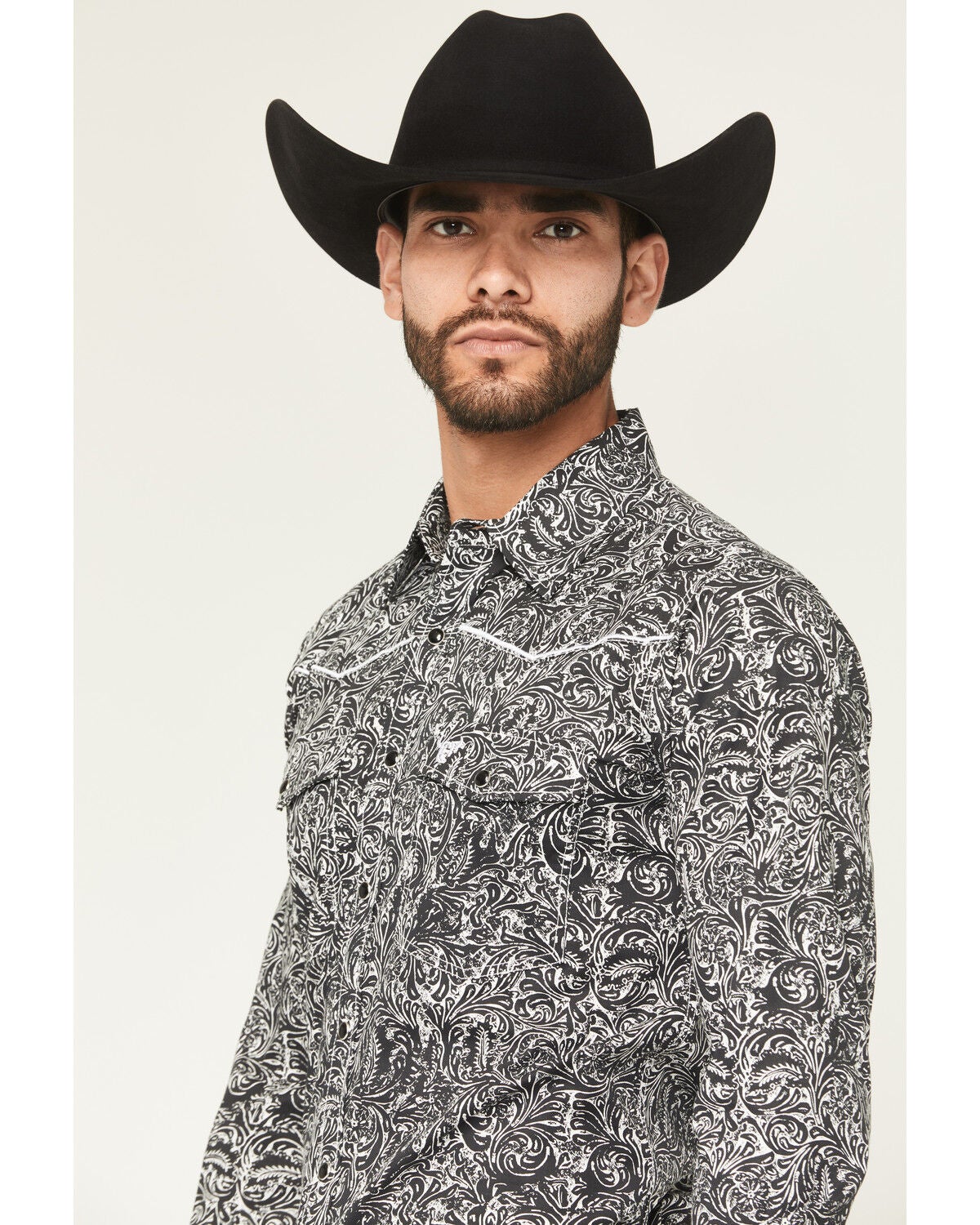 Image #3 - Cowboy Hardware Men's Paisley Print Long Sleeve Snap Stretch Western Shirt, Black, hi-res