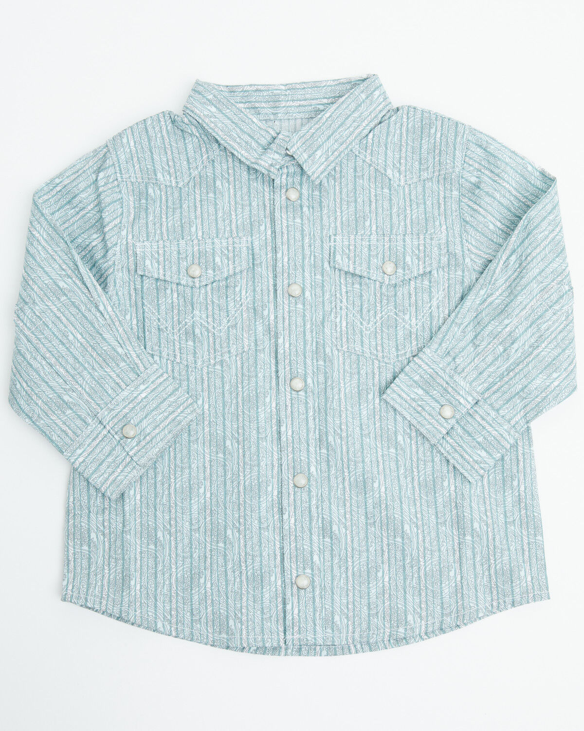 Image #1 - Wrangler Toddler Boys' Paisley Print Long Sleeve Snap Stretch Western Shirt, Grey, hi-res