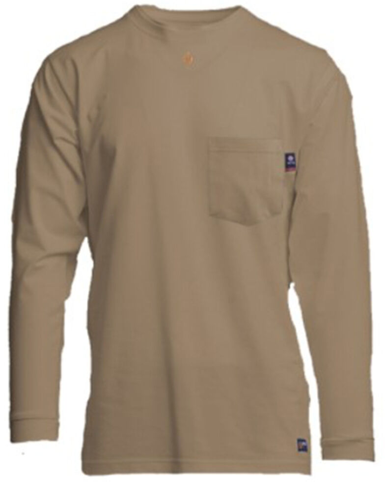 Lapco Men's FR Solid Khaki Long Sleeve Work Pocket T-Shirt , Beige/khaki, hi-res