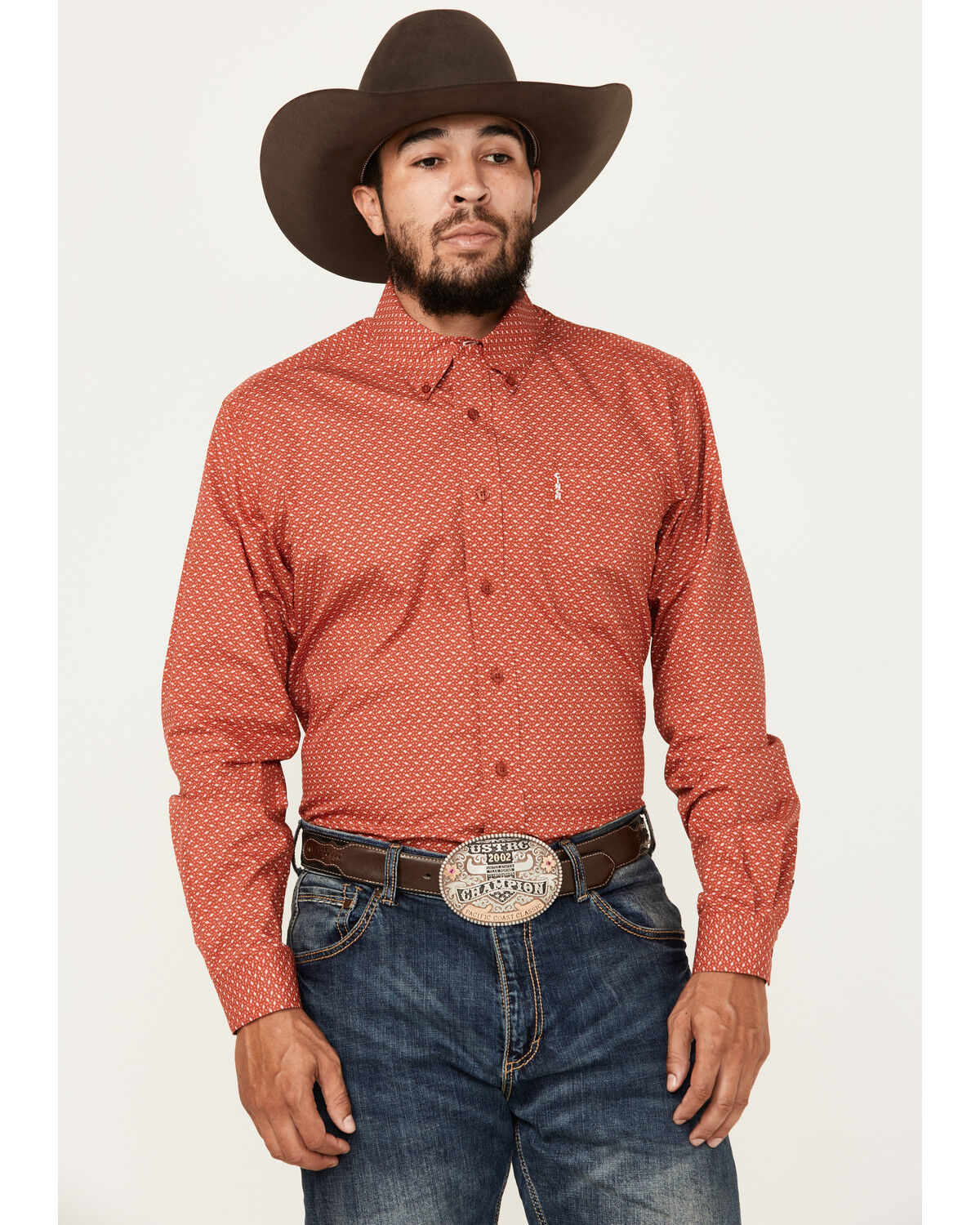 Image #1 - Cinch Men's Geo Print Long Sleeve Button-Down Western Shirt, Red, hi-res