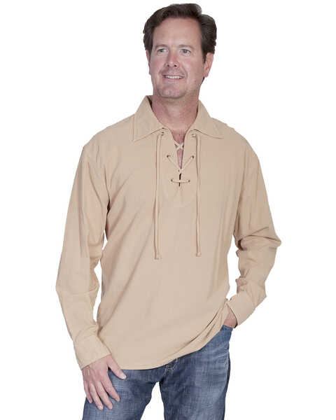 Image #1 - Scully Men's Cantina Lace-Up Long Sleeve Shirt, Sand, hi-res