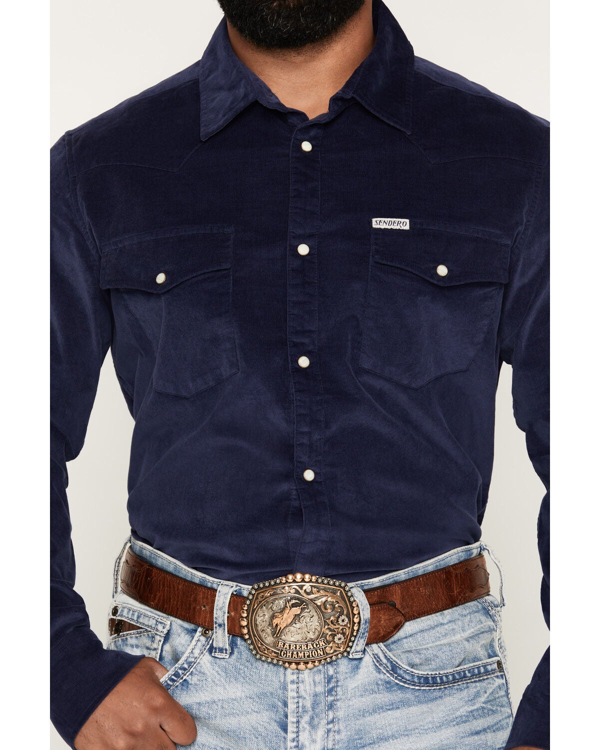 Image #3 - Sendero Provisions Men's Wyatt Solid Corduroy Long Sleeve Snap Western Shirt, Navy, hi-res