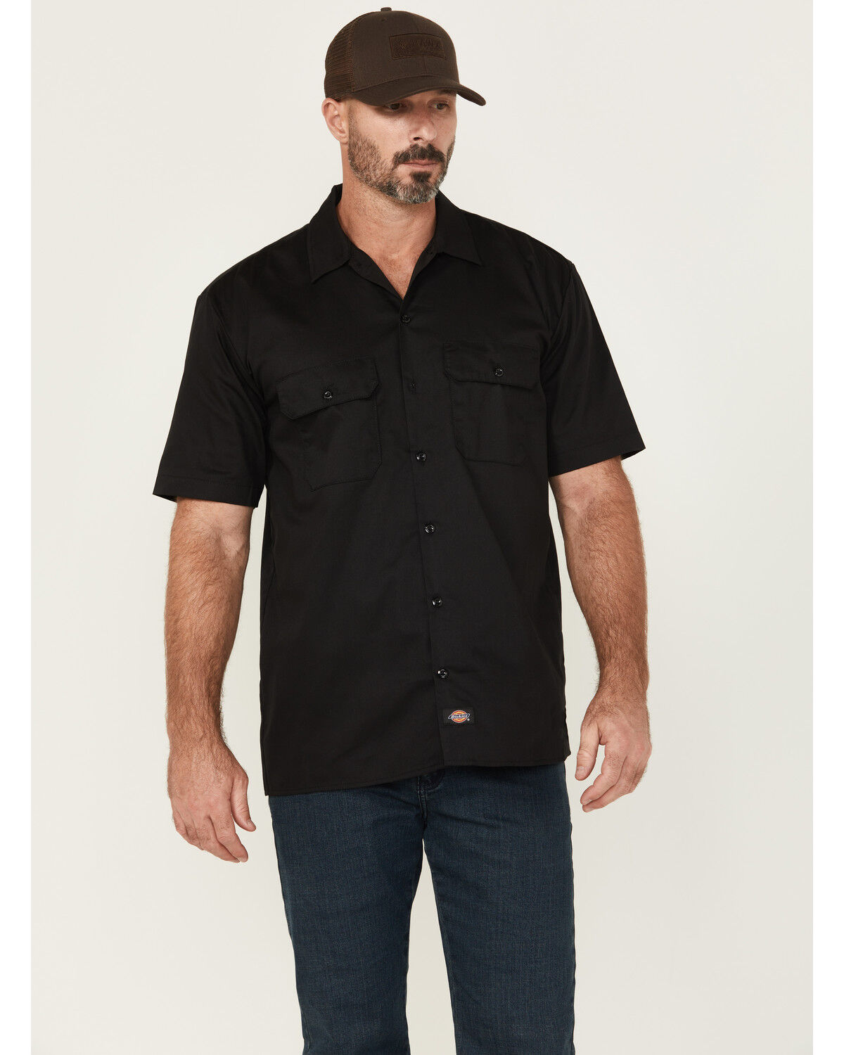 Image #1 - Dickies Men's Flex Twill Relaxed Short Sleeve Button-Down Work Shirt, Black, hi-res