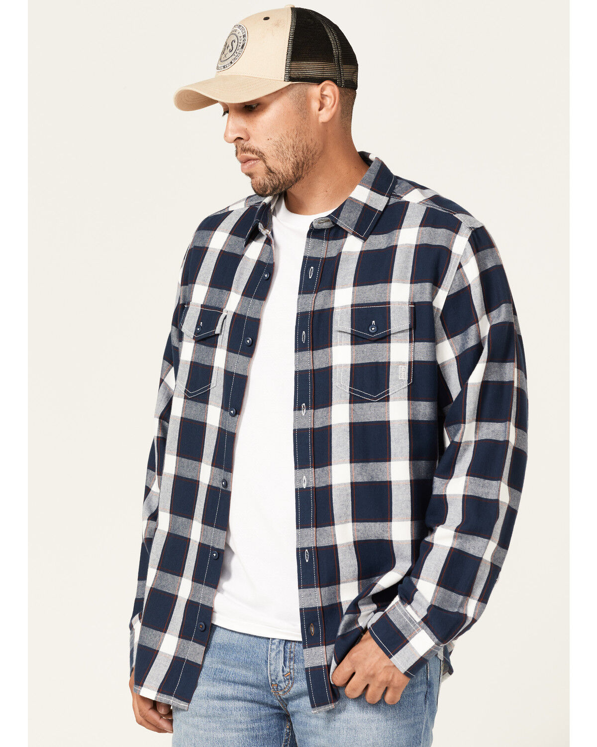 Image #2 - Brothers and Sons Men's Large Plaid Print Long Sleeve Button Down Western Shirt, Navy, hi-res