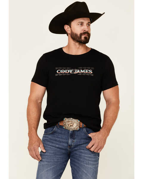 Cody James Men's Black Southwestern Serape Logo Short Short Sleeve T-Shirt , Black, hi-res