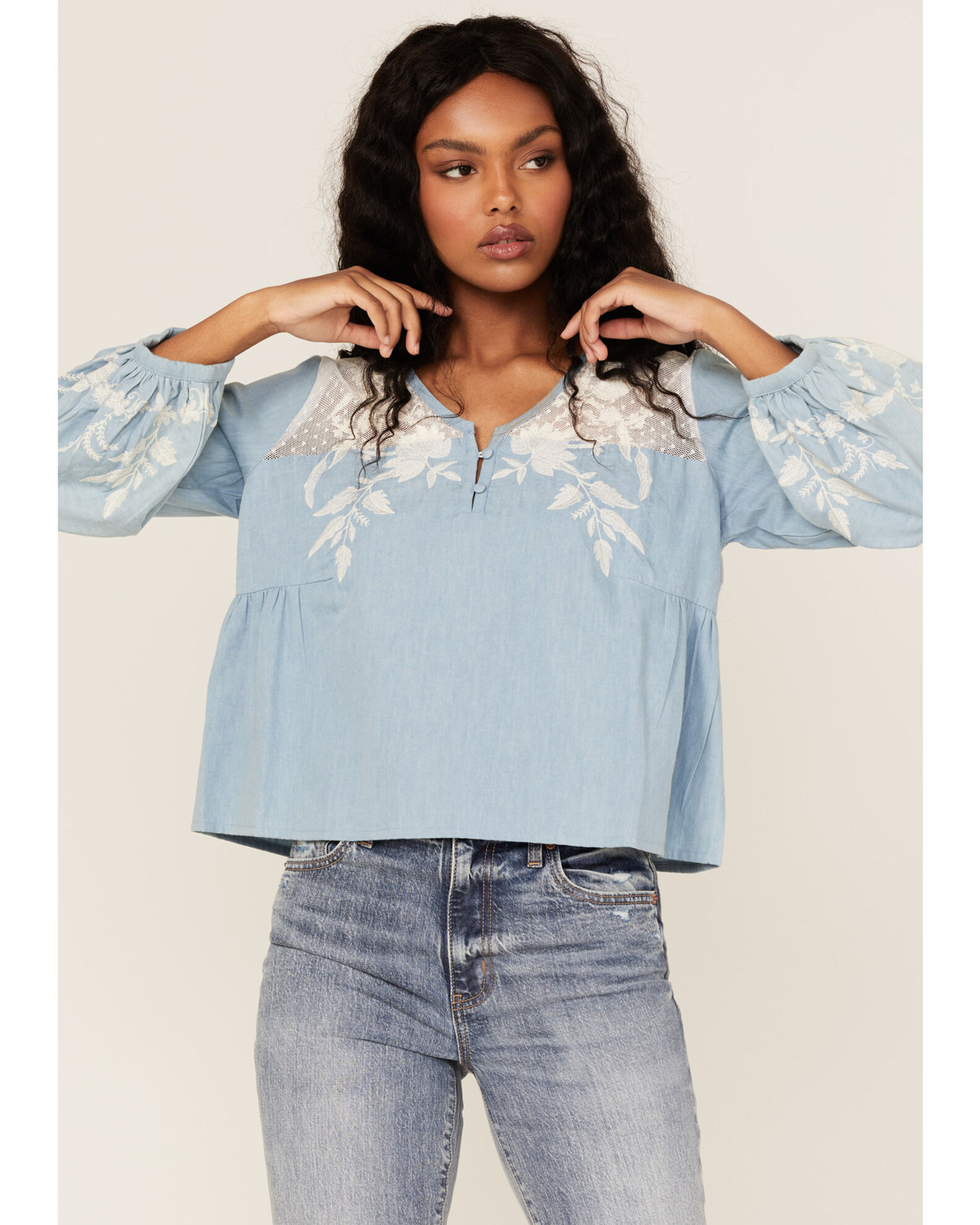 Denim deals peasant top