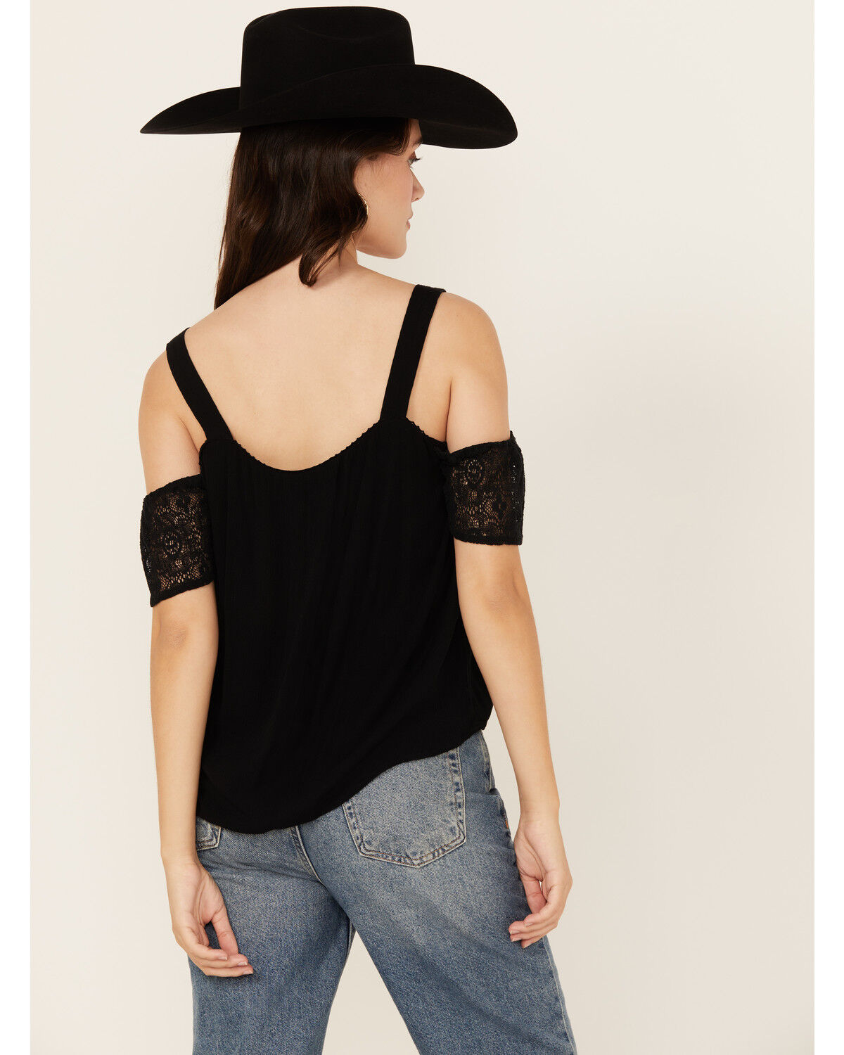 Image #4 - Jolt Women's Lace Cold Shoulder Tank, Black, hi-res