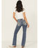 Image #1 - Miss Me Women's Medium Wash Mid Rise Bootcut Floral Pocket Stretch Denim Jeans, Medium Wash, hi-res