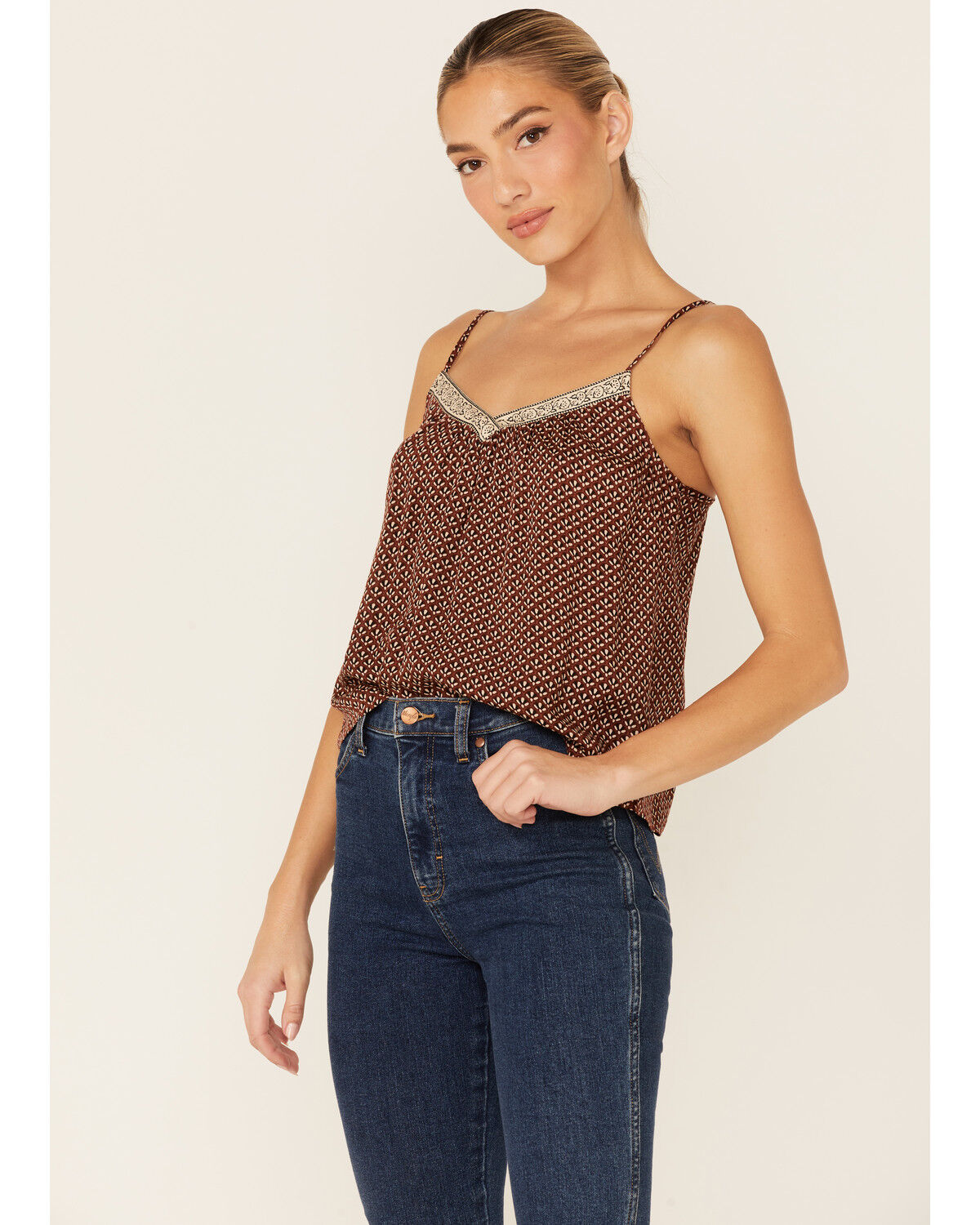 Image #4 - Patrons of Peace Women's Tawny Tile Print Neck Line Cami, Rust Copper, hi-res
