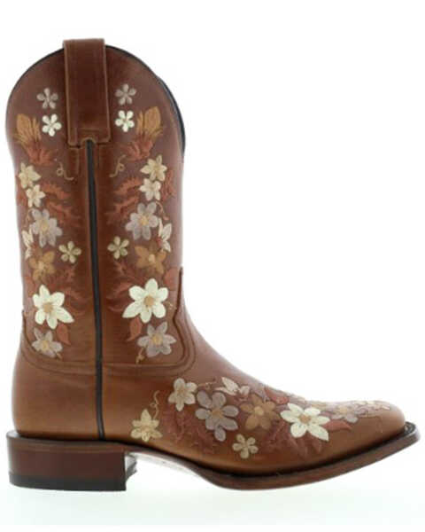 Image #2 - Botas Caborca For Liberty Black Women's Floral Embroidered Western Boots - Square Toe, Tan, hi-res