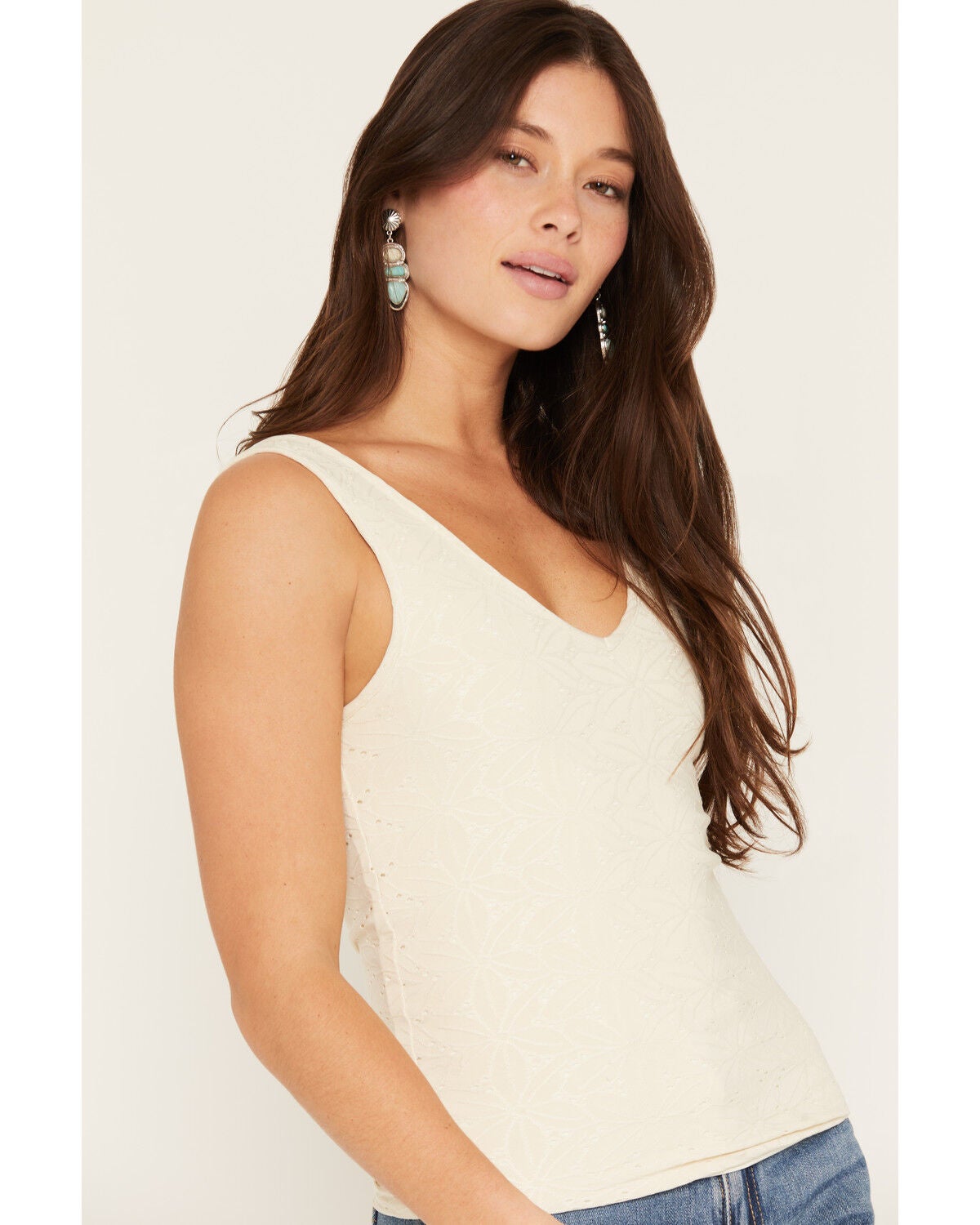 Image #2 - Rock & Roll Denim Women's Eyelet Tank Top, Cream, hi-res