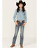 Image #1 - Shyanne Girls' Cowhide Steer Head Light Wash Faded Stretch Bootcut Jeans , Medium Wash, hi-res