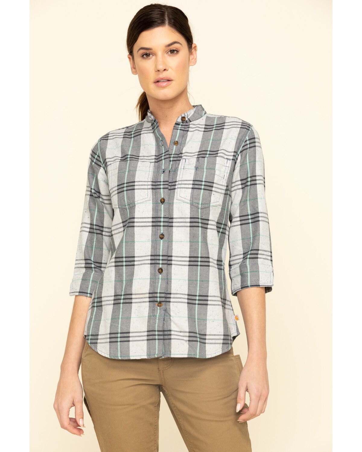 Image #1 - Carhartt Women's Twilight Relaxed 3/4 Sleeve Plaid Shirt, , hi-res