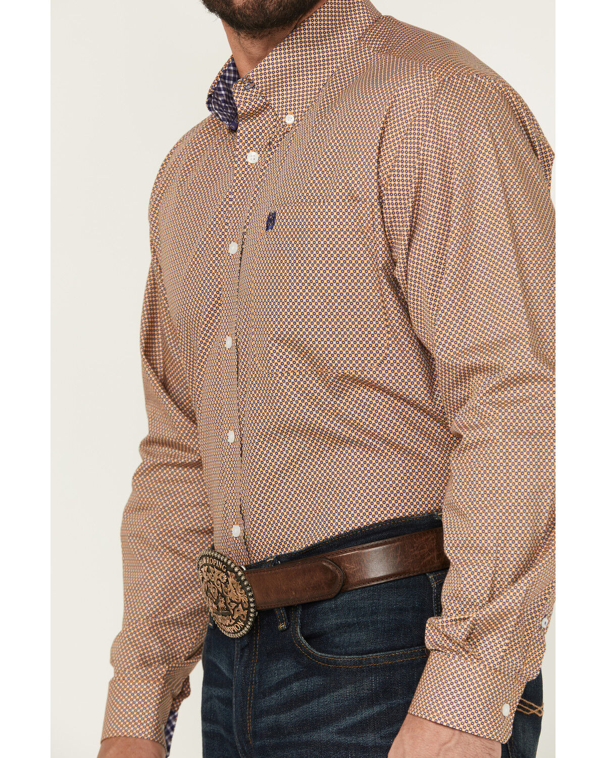 Image #3 - Cinch Men's Geo Print Long Sleeve Button-Down Western Shirt, Gold, hi-res
