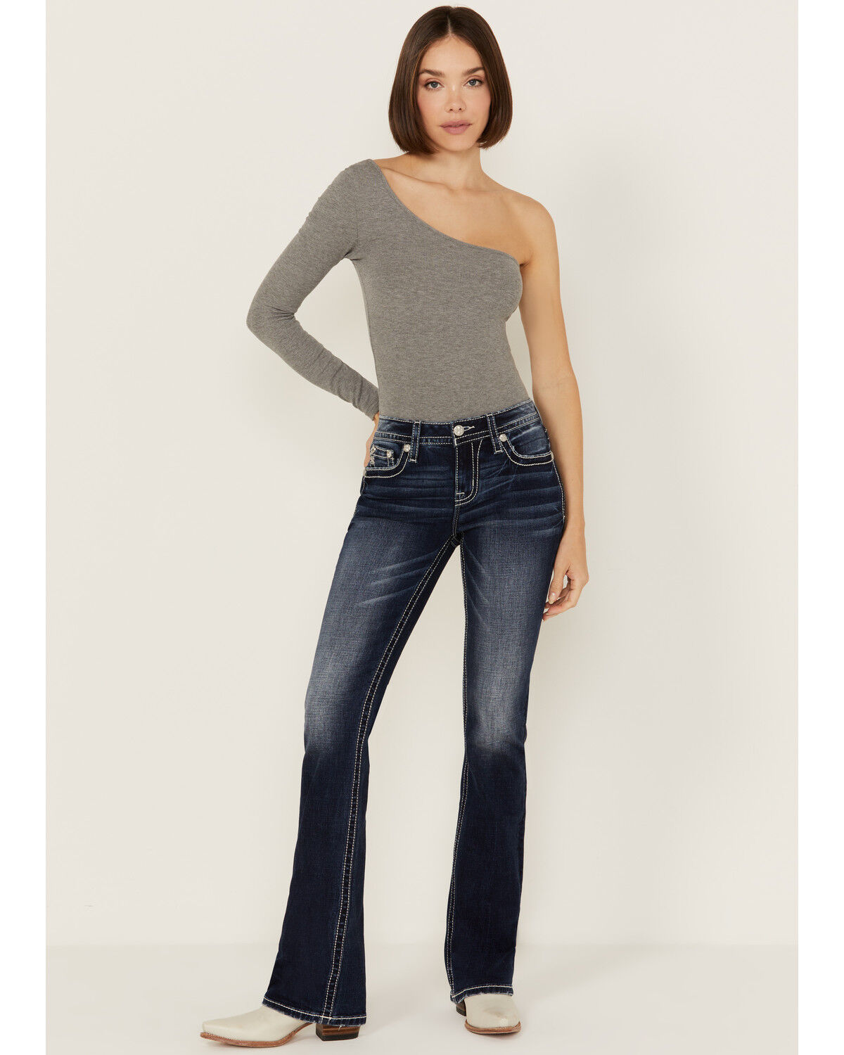 Image #3 - Miss Me Women's Dark Wash Mid Rise Dream Catcher Bootcut Stretch Denim Jeans, Dark Wash, hi-res