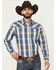 Image #1 - Stetson Men's Dobby Plaid Print Long Sleeve Western Shirt, Blue, hi-res