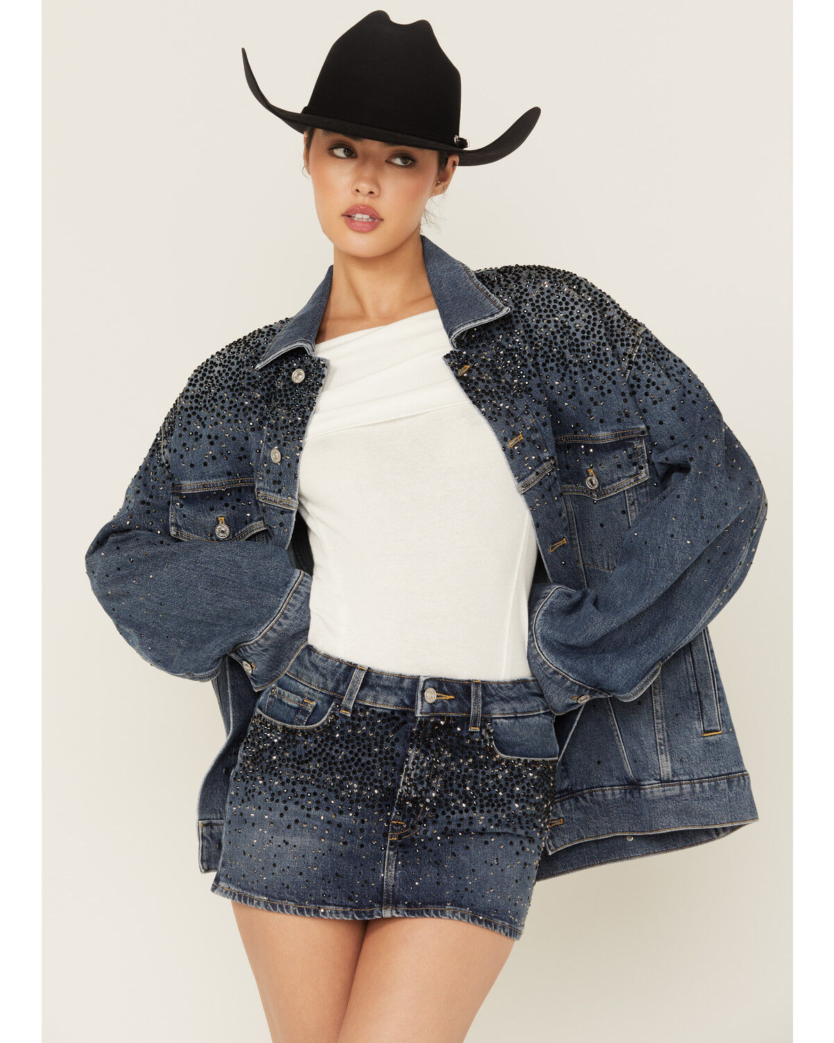 Image #2 - 7 For All Mankind Women's Candy Oil Dark Wash Oversized Embellished Trucker Denim Jacket, Dark Wash, hi-res