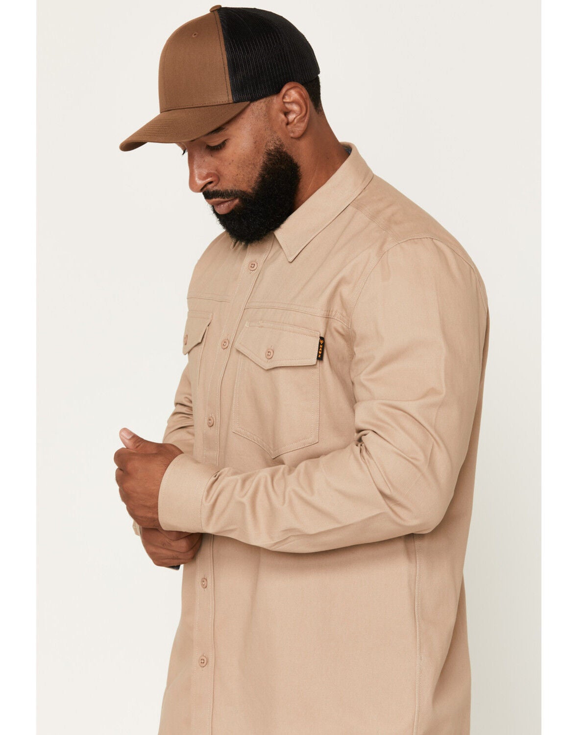 Image #2 - Hawx Men's Solid Long Sleeve Button-Down Work Shirt - Big, Khaki, hi-res