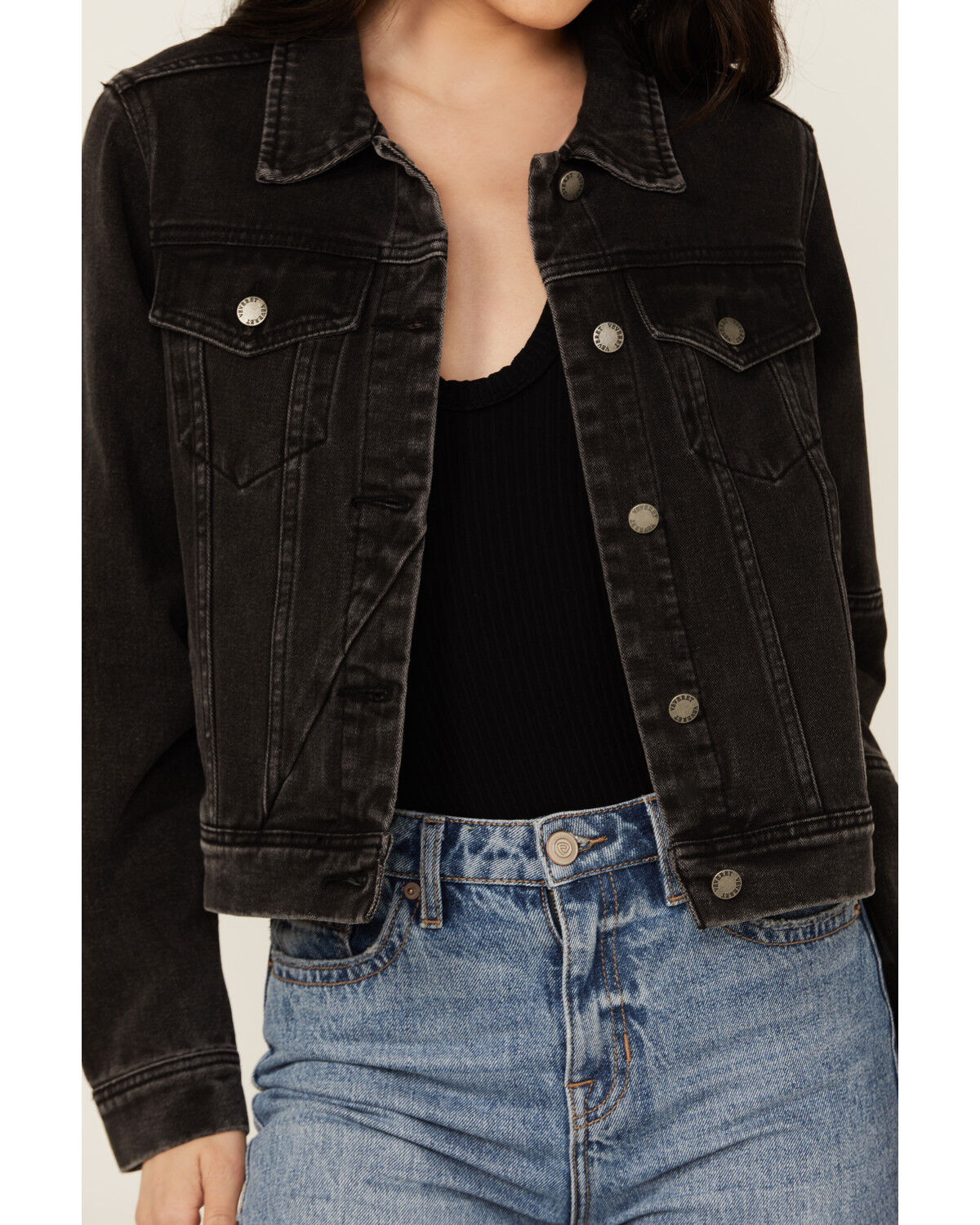 Image #3 - Veveret Women's Denim Jacket, Black, hi-res