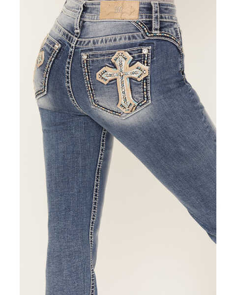 Image #2 - Miss Me Women's Medium Wash Mid Rise Cross Embroidered Bootcut Jeans, Medium Blue, hi-res