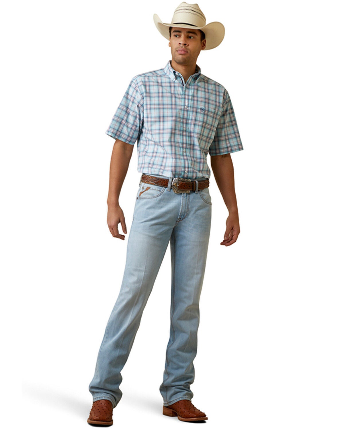 Ariat Men's M5 Eli Straight Rigid Denim Jeans, Light Wash, hi-res