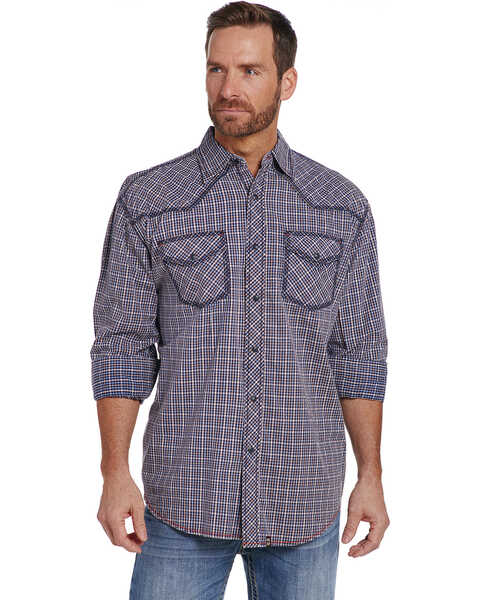 Cowboy Up Men's Heavy Stitched Plaid Shirt , Blue, hi-res