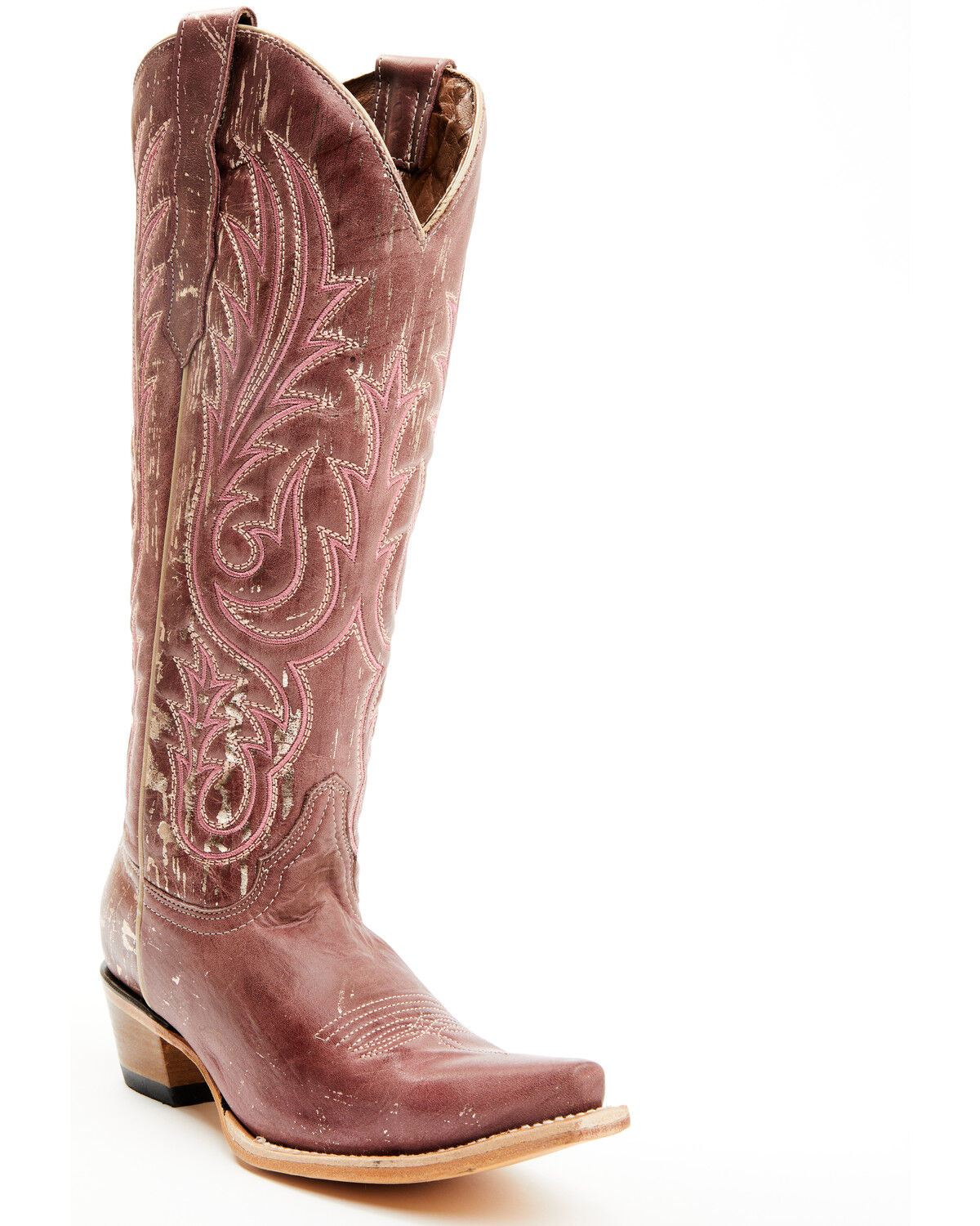 Image #1 - Circle G Women's Embroidered Tall Western Boots - Snip Toe, Pink, hi-res