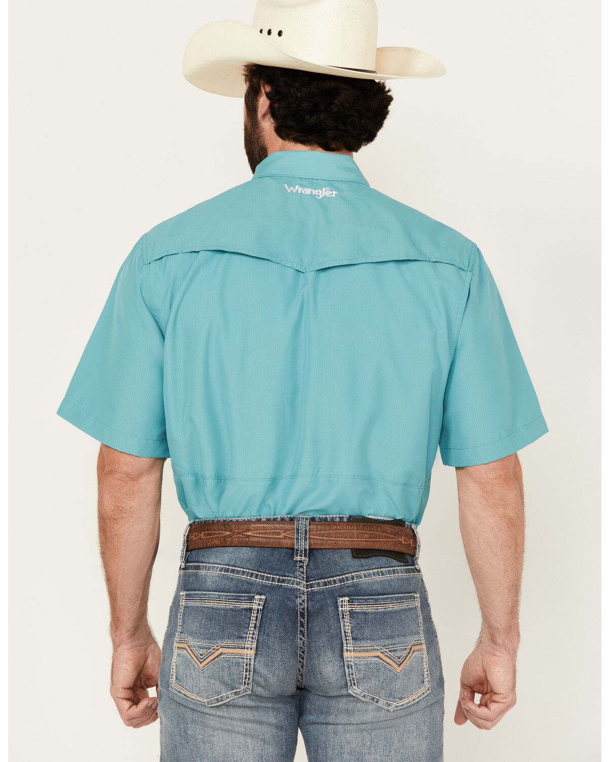 Image #4 - Wrangler Men's Solid Short Sleeve Snap Performance Western Shirt - Tall, Turquoise, hi-res