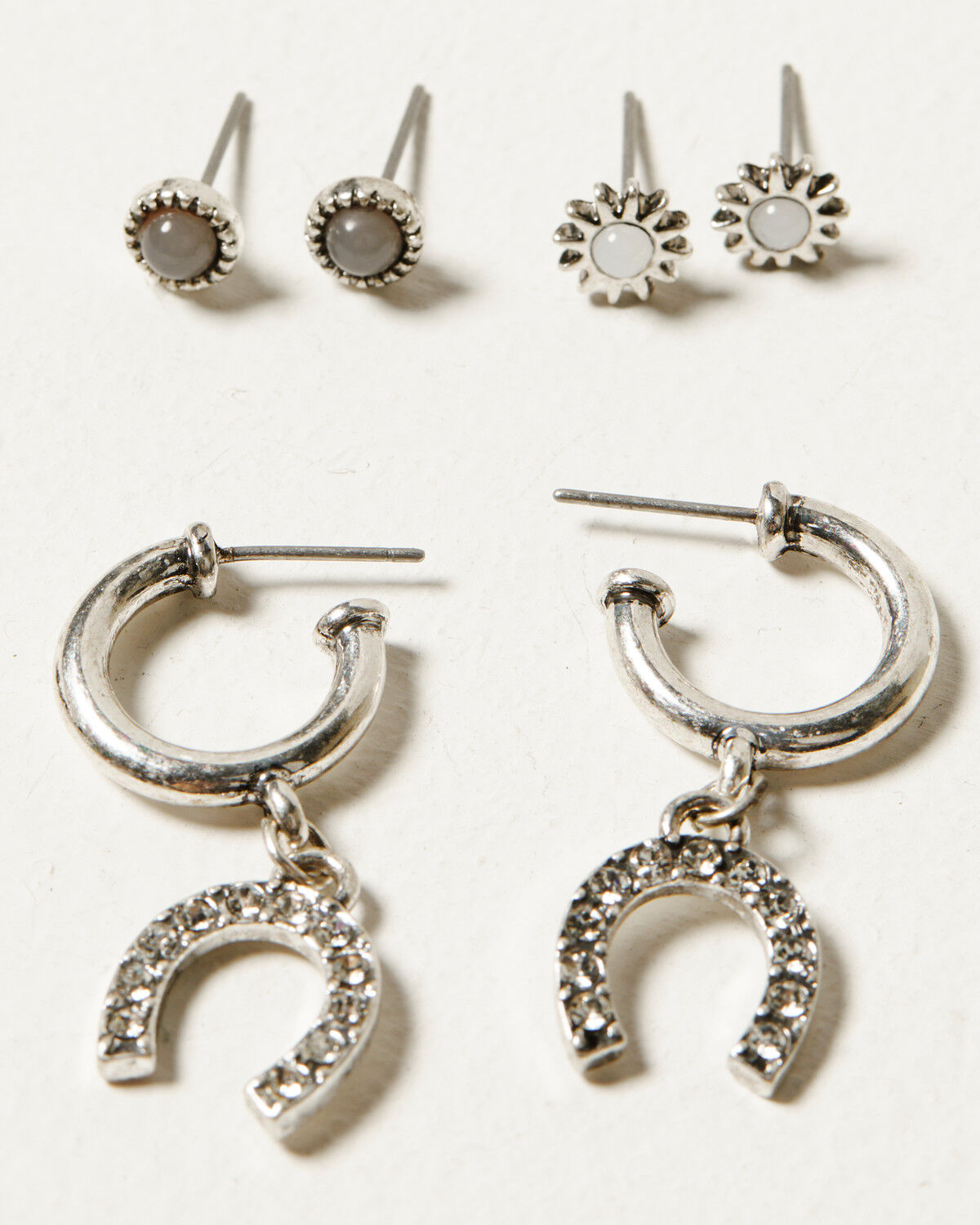 Image #3 - Shyanne Women's Horseshoe Icon and Hoop Earring Set - 6 Piece, Silver, hi-res