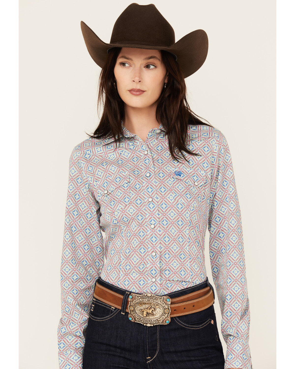 Image #1 - Cinch Women's Geo Print Long Sleeve Snap Western Shirt, Multi, hi-res