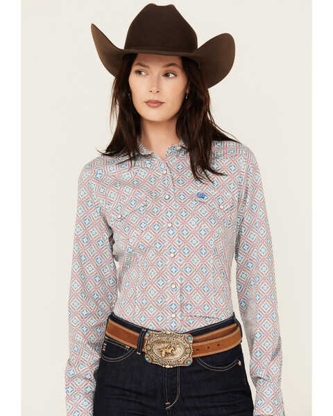 Cinch Women's Geo Print Long Sleeve Snap Western Shirt, Multi, hi-res