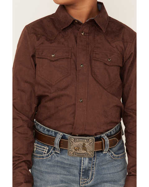 Image #3 - Cody James Boys' Paisley Jacquard Long Sleeve Snap Western Shirt, Rust Copper, hi-res