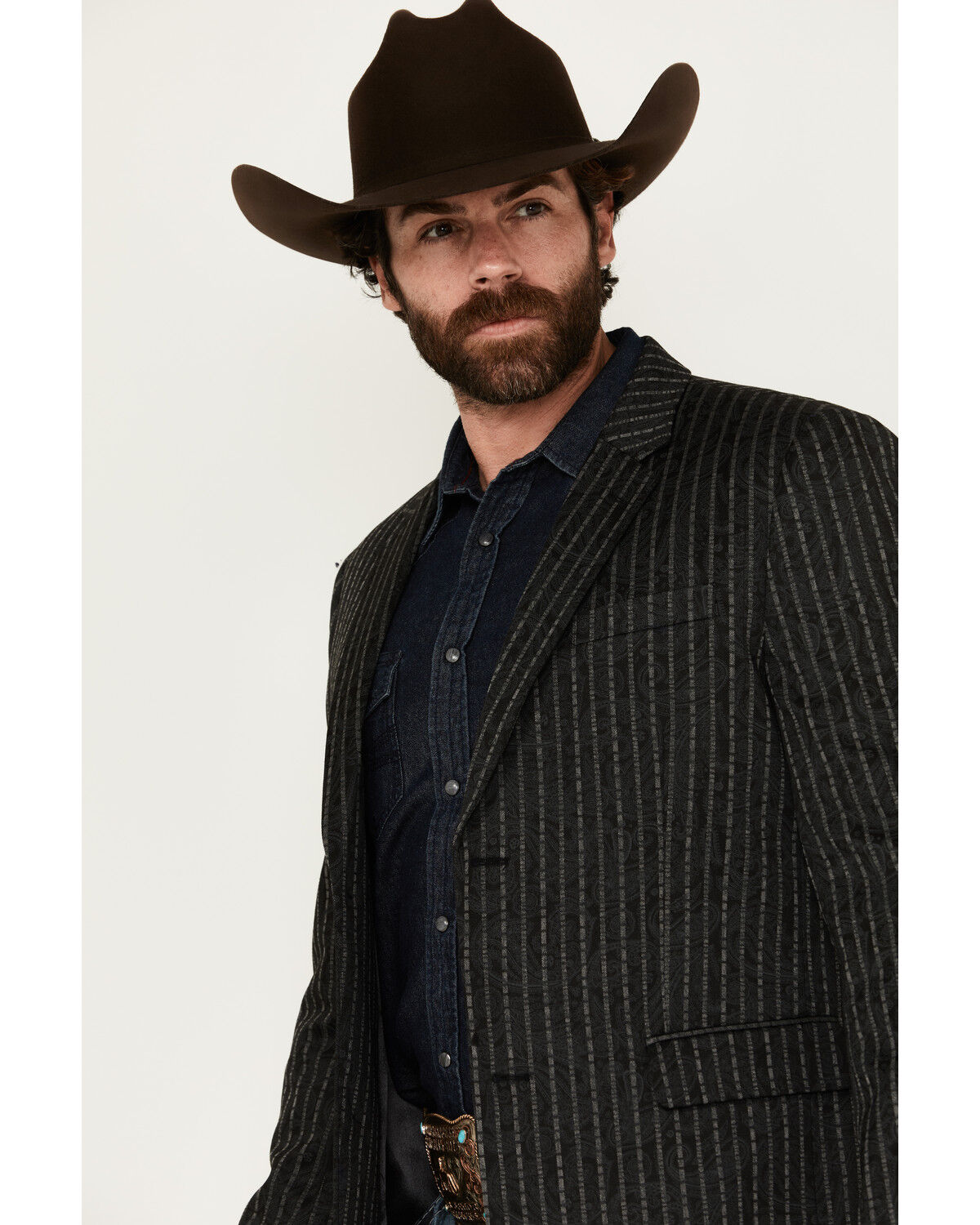 Image #2 - Rock & Roll Denim Men's Striped Paisley Print Sportcoat, Charcoal, hi-res